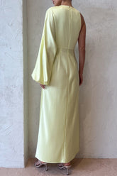 Satin One Shoulder Long Sleeve Slim Elegant Formal Party Midi Dresses